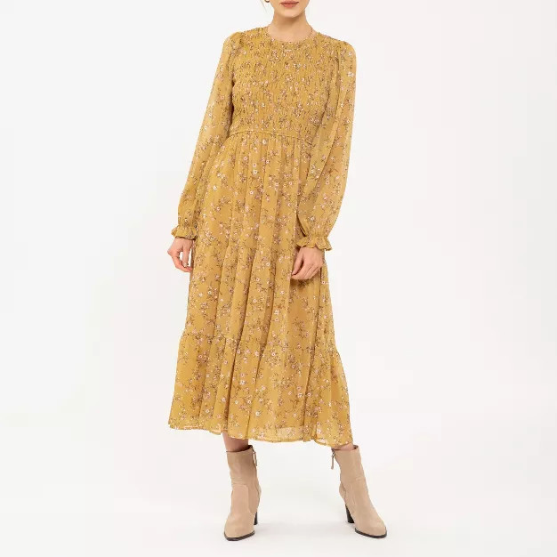 August Sky Women's Smocked Back Button Midi Dress | Target