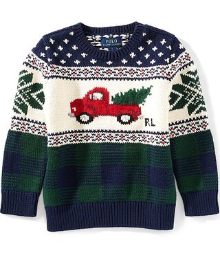 Little Boys Long-Sleeve Christmas Tree Truck-Intarsia Sweater | Dillard's