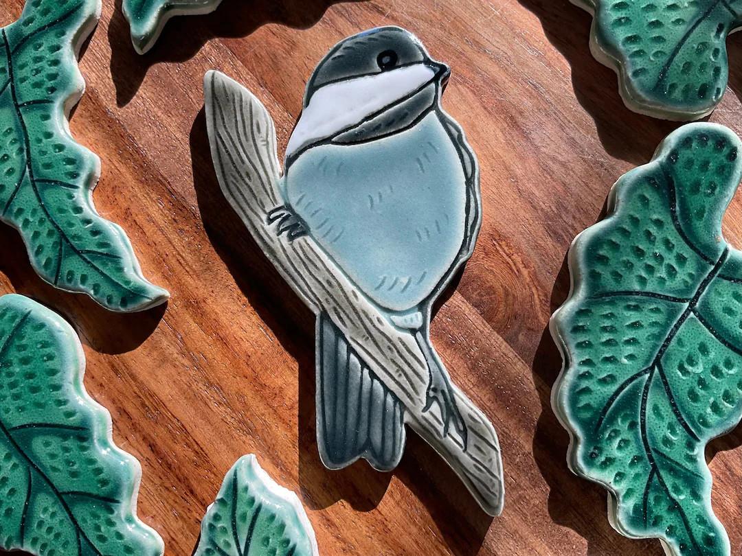 Handmade Ceramic Chickadee Mosaic Tile: Original Garden Bird Design For Crafting | Etsy (US)