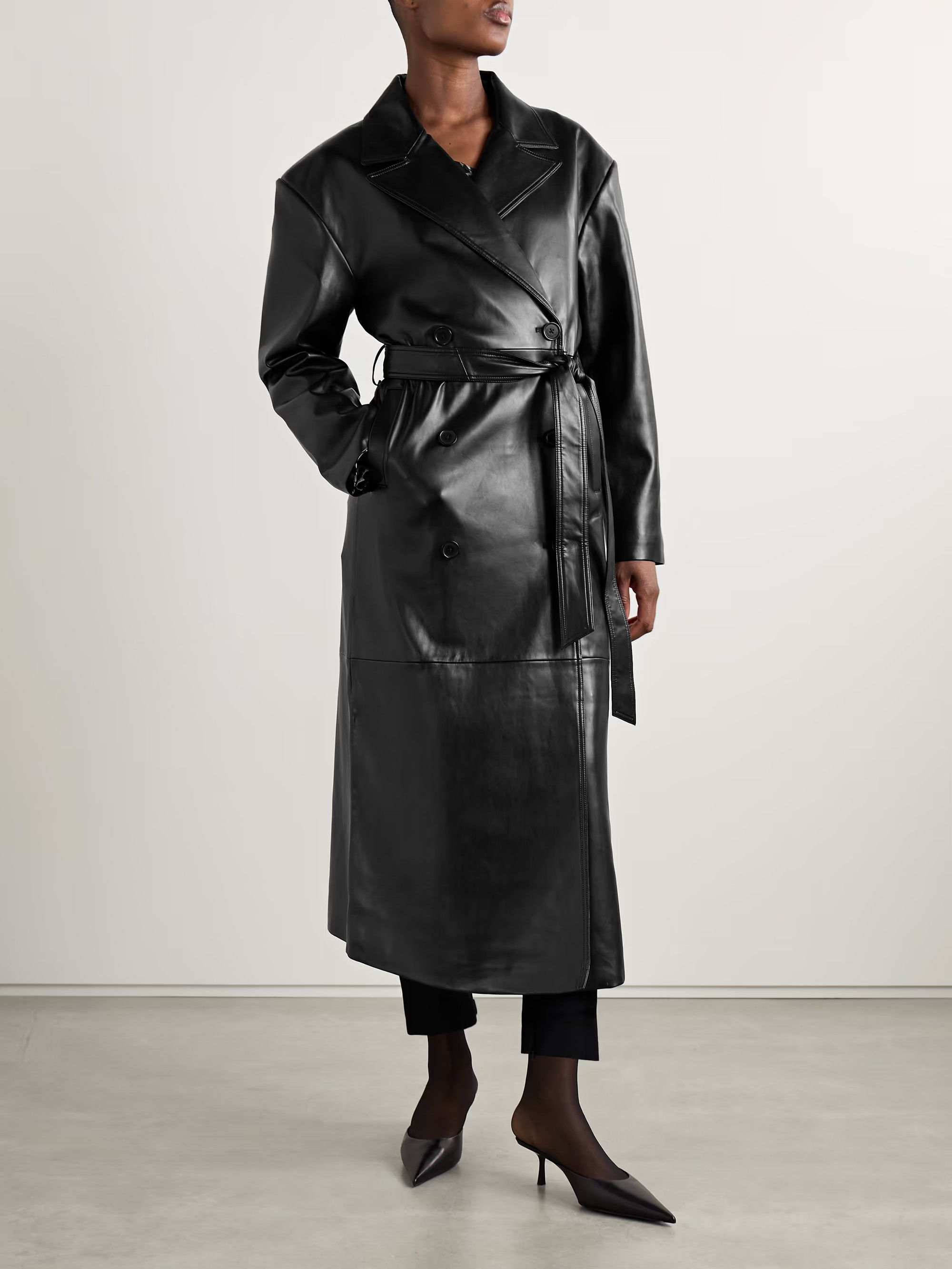 Tina belted double-breasted faux leather trench coat | NET-A-PORTER (US)