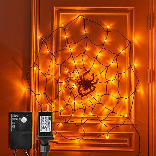 PEIDUO Halloween Spider Web Lights Decoration, Light up Spider Web 3.25FT 70 LED Waterproof Orange L | Amazon (US)