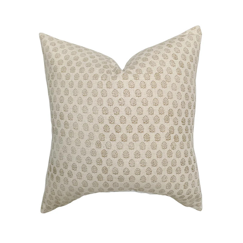 Paige | Ivory Tan Floral Handblock Pillow Cover | Linen and James