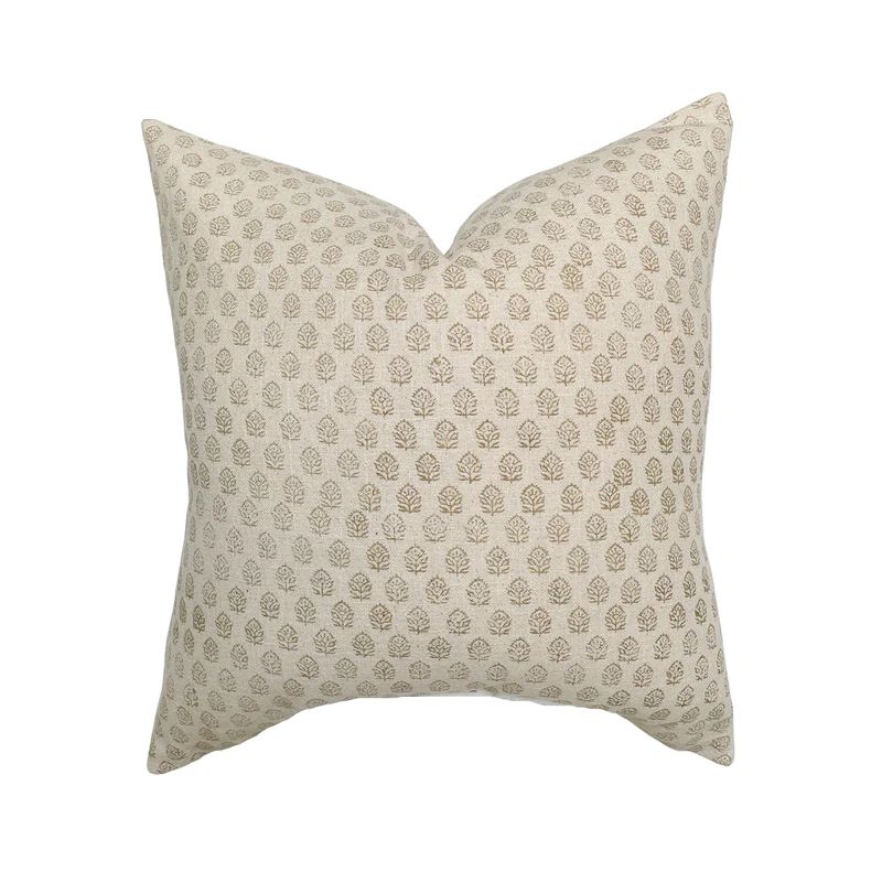 Paige | Ivory Tan Floral Handblock Pillow Cover | Linen & James