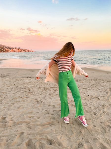Summer fall transition outfit, outfit idea, green pants, zara pants, tj maxx top, beach vibes

#LTKU #LTKstyletip #LTKFind