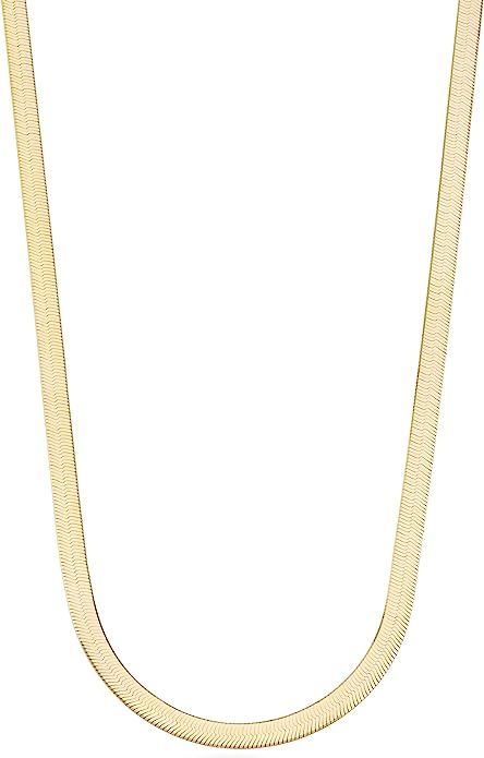 MiaBella 18K Gold Over Sterling Silver Italian Solid 4.5mm Flat Herringbone Chain Necklace Men Wo... | Amazon (US)
