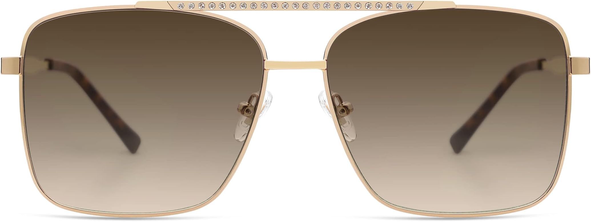 SOJOS Trendy Aviator Sunglasses Womens Oversized Retro Rhinestone Double Bridge Square Women Shad... | Amazon (US)