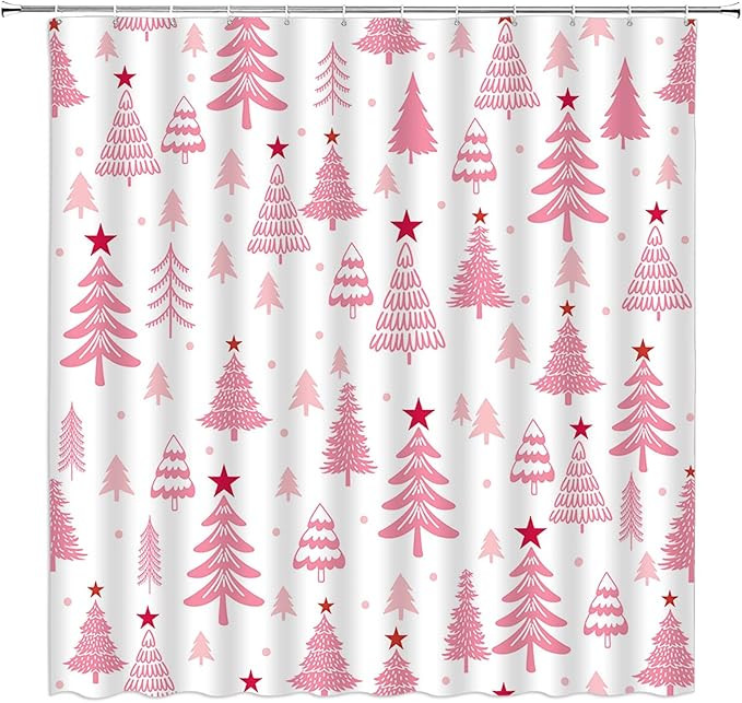 Christmas Tree Shower Curtain Cute Pine Xmas Tree Winter Holiday Cartoon Fabric Bathroom Decor Cu... | Amazon (US)