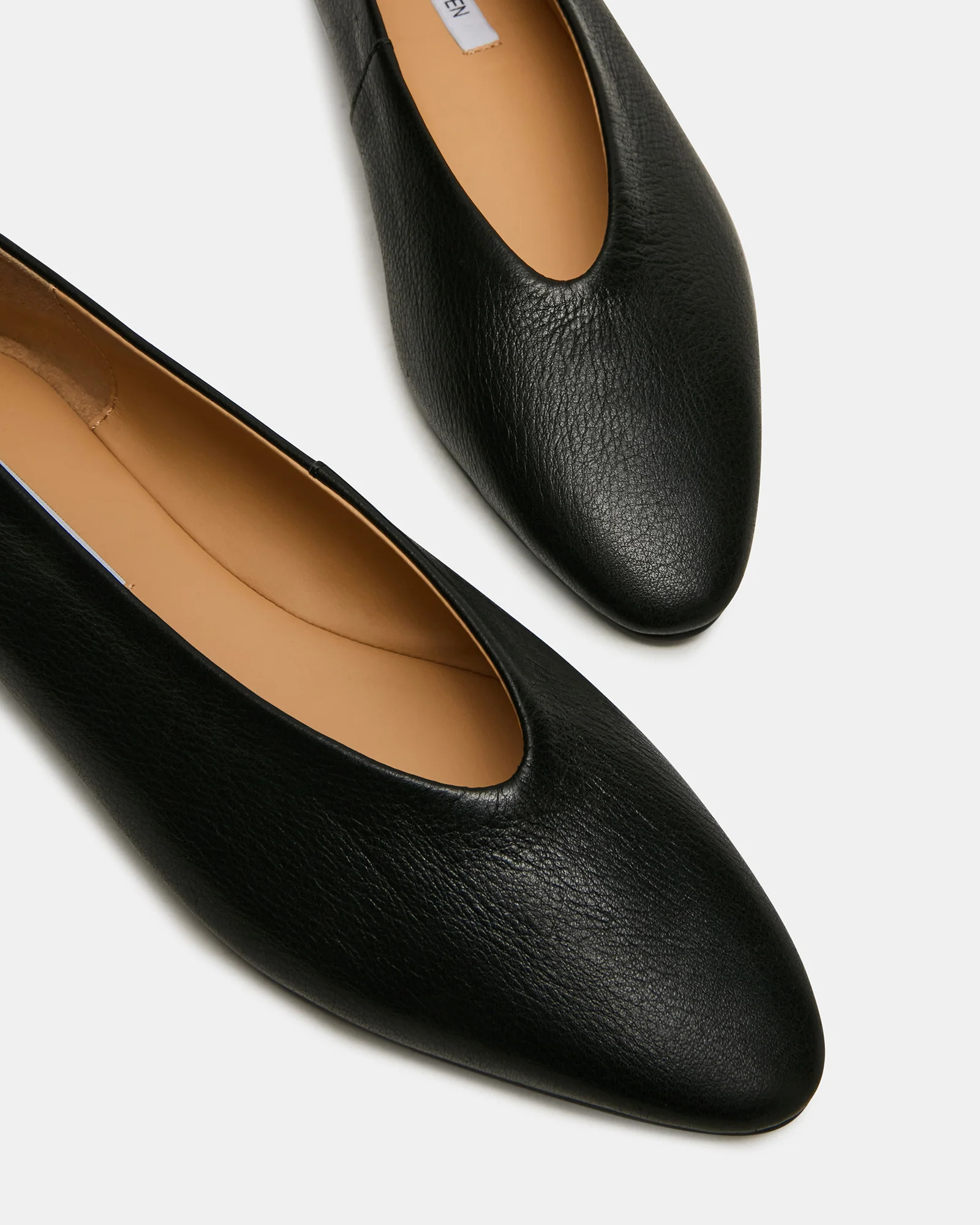 SWANKY Black Leather Almond-Toe Ballet Women's Flat | Steve Madden (US)