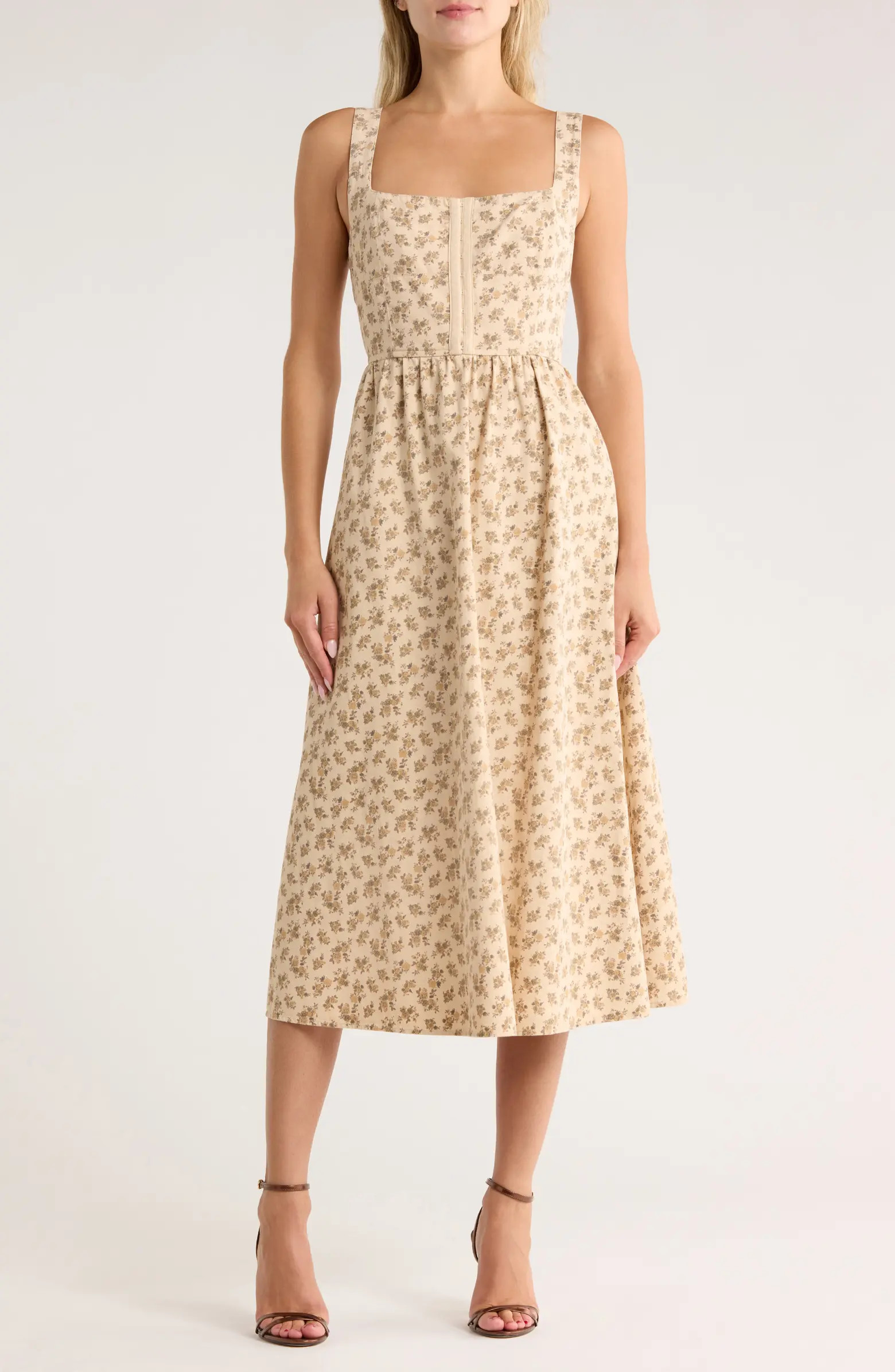 Blu Pepper Floral Corset A-Line Midi Dress | Nordstromrack | Nordstrom Rack