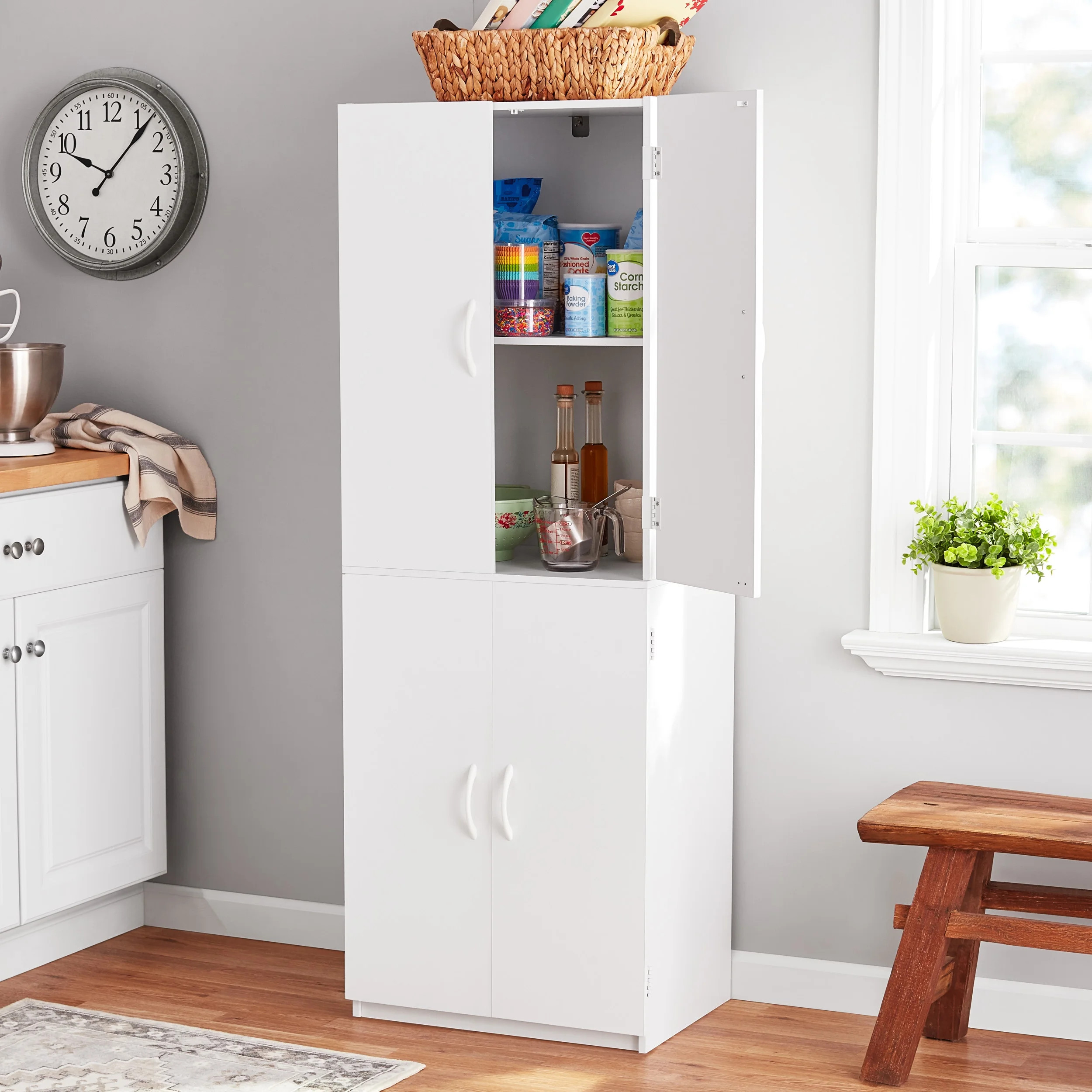 Mainstays 4-Door 5-Foot Storage Cabinet with Adjustable Shelves, White Stipple | Walmart (US)