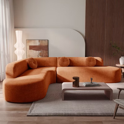 Modern Curved Extra Large Sectional Sofa with Soft Upholstery and Round Pillows, Orange Deep Seat Corner Couch for Living Room, Apartment-Tanpinhause | Target