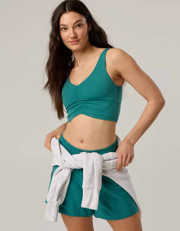 OFFLINE By Aerie Real Me Low Key Ruched Longline Sports Bra | Aerie