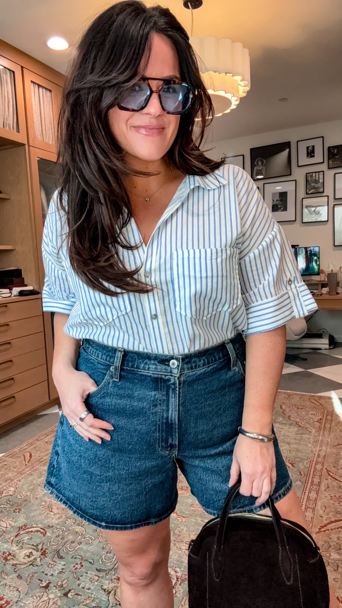 Casual summer midsize outfit 
Denim shorts sized up to a 33 for a loose fit 
Linen shorts sleeveless blouse xl 
Amazon sunnies and earrings 

#LTKOver40 #LTKSeasonal #LTKMidsize