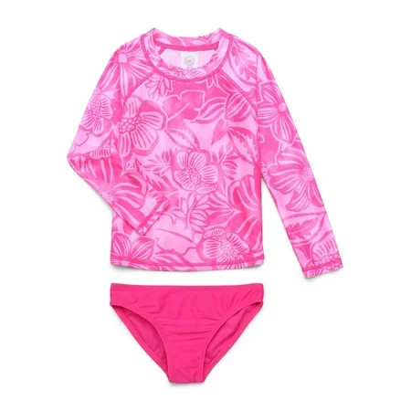 Wonder Nation Girls Rash Guard and Bottoms Swimsuit Set with UPF 50+ 2-Piece Sizes 4-18 & Plus | Walmart (US)