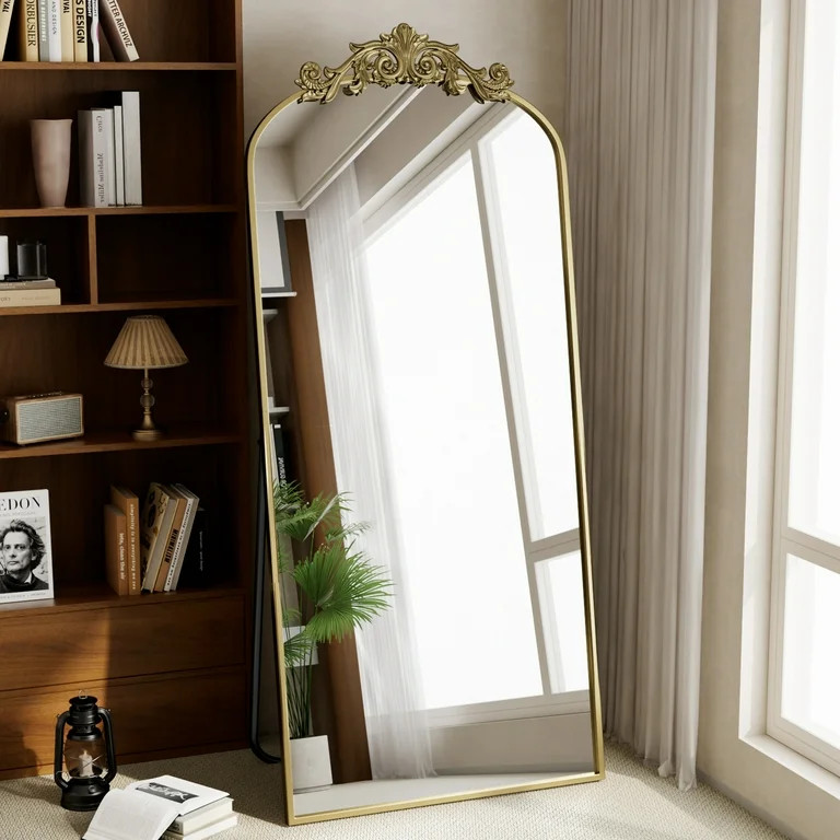 BEAUTYPEAK 74"x32" Full Length Mirror with Baroque Flower Head Design Wall-Mounted Mirror,Antique... | Walmart (US)