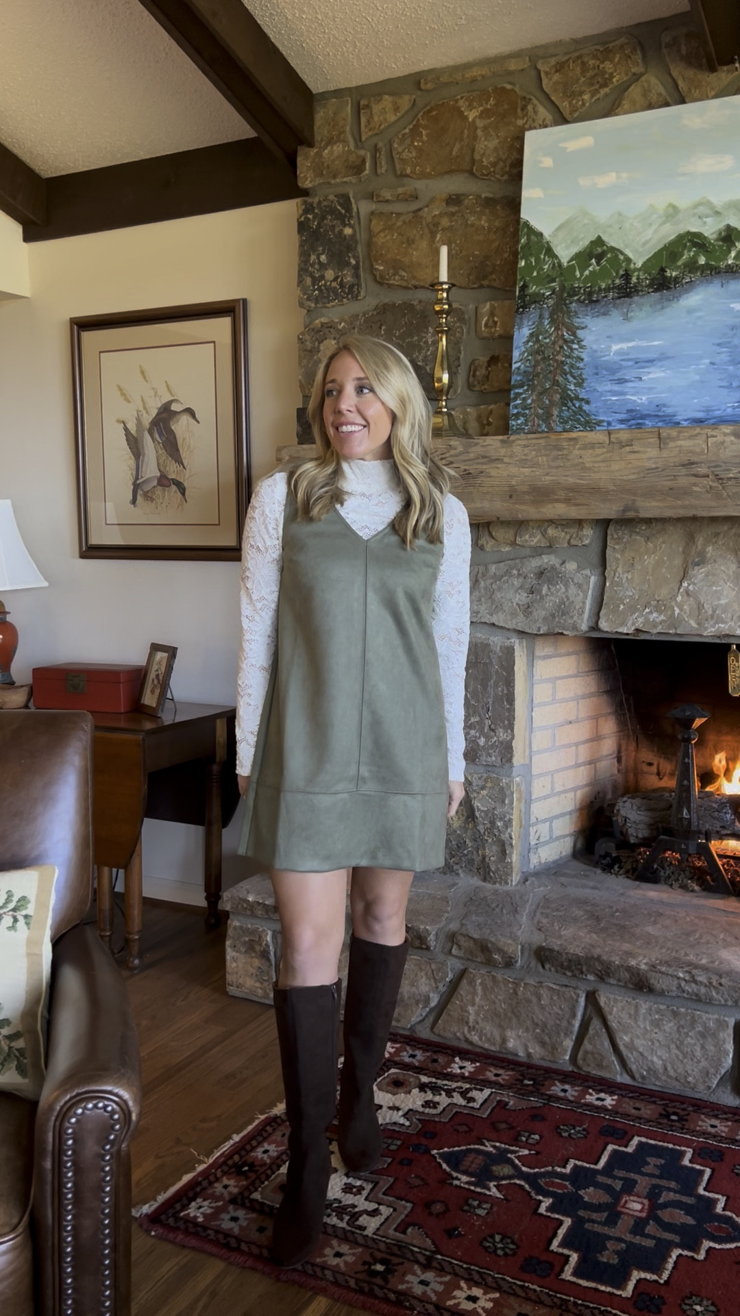 Thanksgiving outfit ideas 🍂
Love this green suede mini shift dress! I paired it with a lace turtleneck and knee high brown suede boots! Layer a jacket over for a complete look! The dress is on sale!

#LTKFindsUnder100 #LTKVideo #LTKSaleAlert