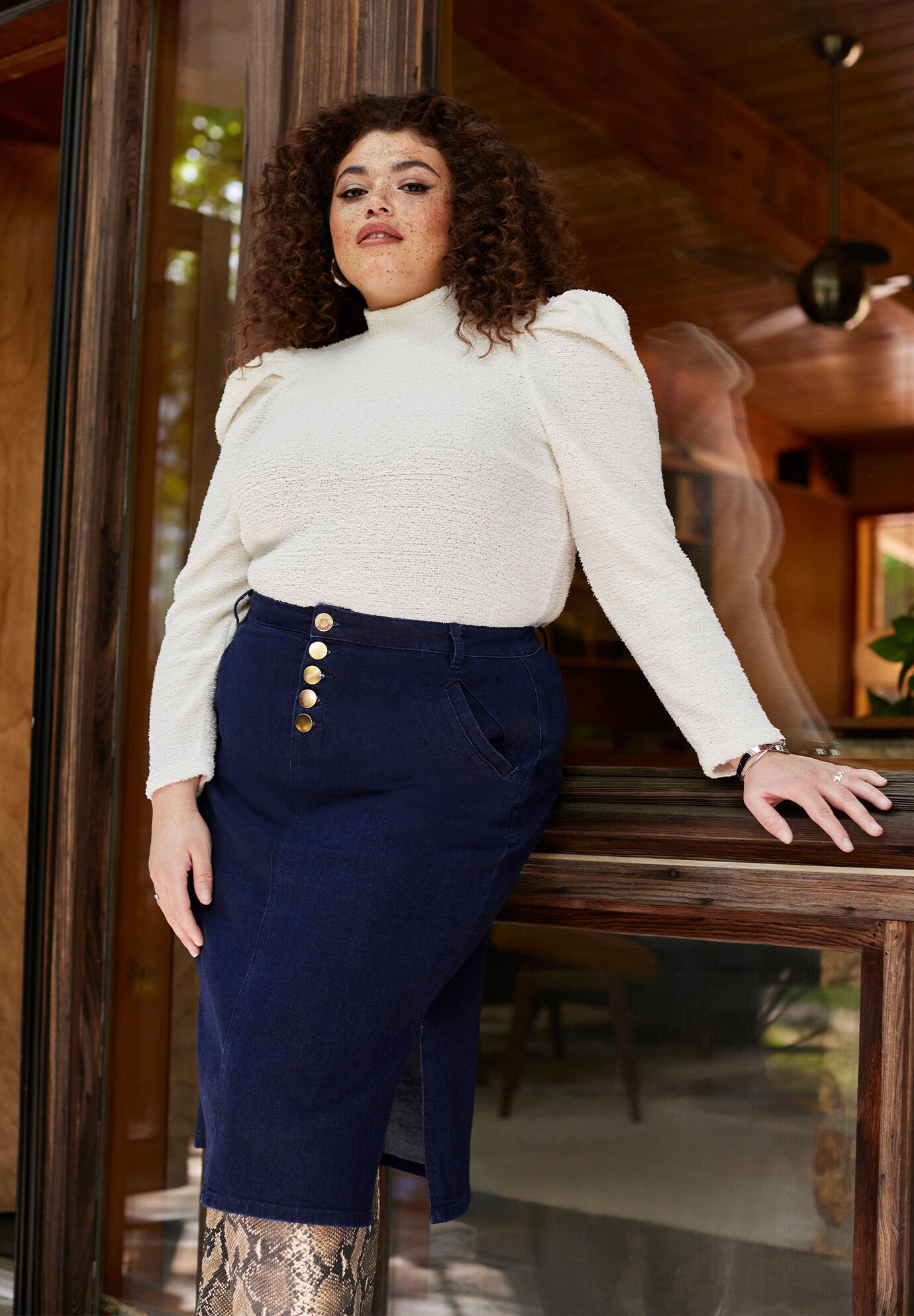 ELOQUII Elements High Rise Button Fly Denim Skirt | Eloquii