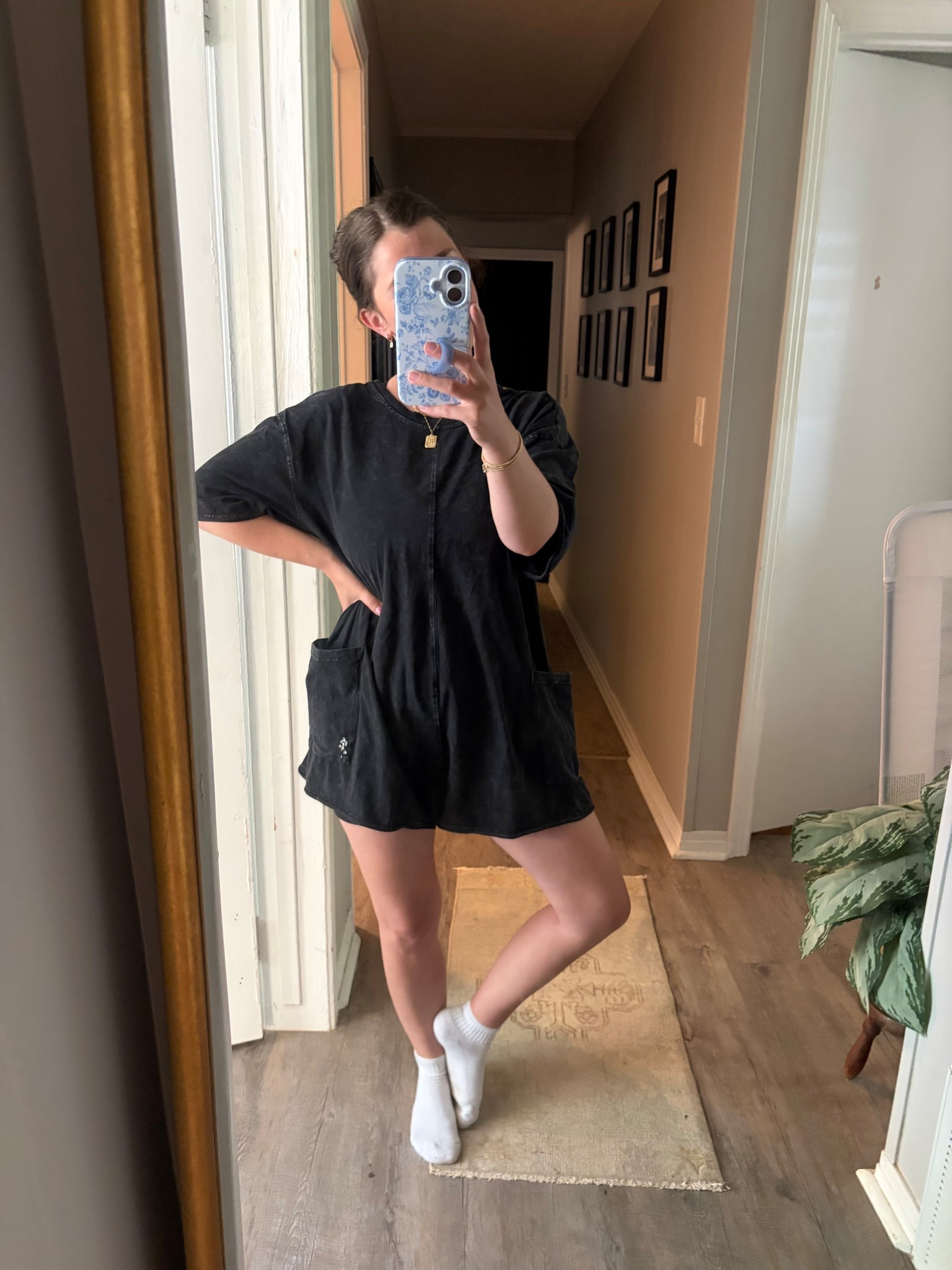This tshirt romper feels like pajamas but is such a fun casual fit! #freepeople #casualoutfit #momoutfit 