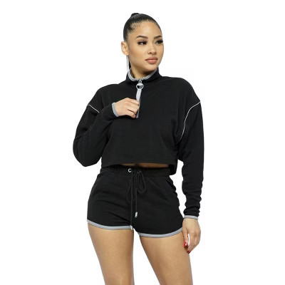 Slickblue Women's Activewear Set, Sporty Crop Top with Zipper & High-Waist Shorts, Casual Style, Black, Size M | Target