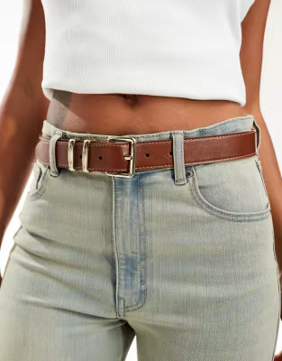 Mango square buckle belt in brown | ASOS (Global)