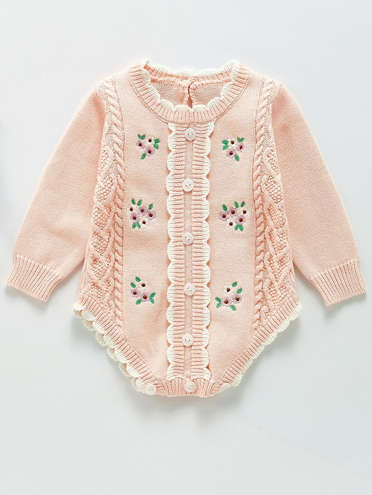Baby Floral Embroidery Knit Bodysuit | SHEIN
