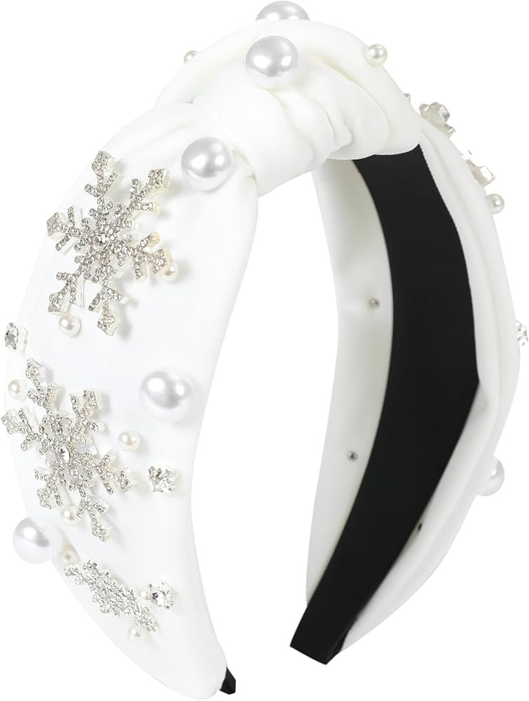 Christmas Snowflake Headbands for Women Crystal Pearl Tree Snowflake Knotted Headband Embellished... | Amazon (US)