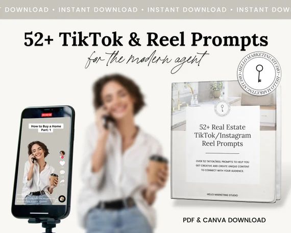 52+ TikTok & Reel Prompts | Social Media Ideas for Agents | Real Estate Marketing | Canva Templat... | Etsy (CAD)
