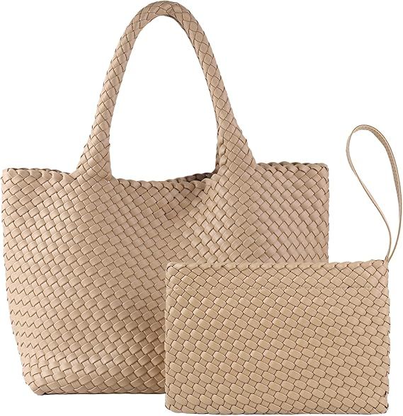 Woven Tote Bag for Women, Vegan Leather Handwoven Bags with Small Handmade Purse, Braided Top-Han... | Amazon (US)
