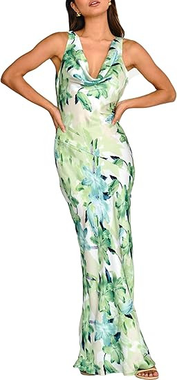 Amazon.com: Women's 2026 Summer Satin Backless Elegant Dress for Wedding Guest Silk Sleeveless Co... | Amazon (US)