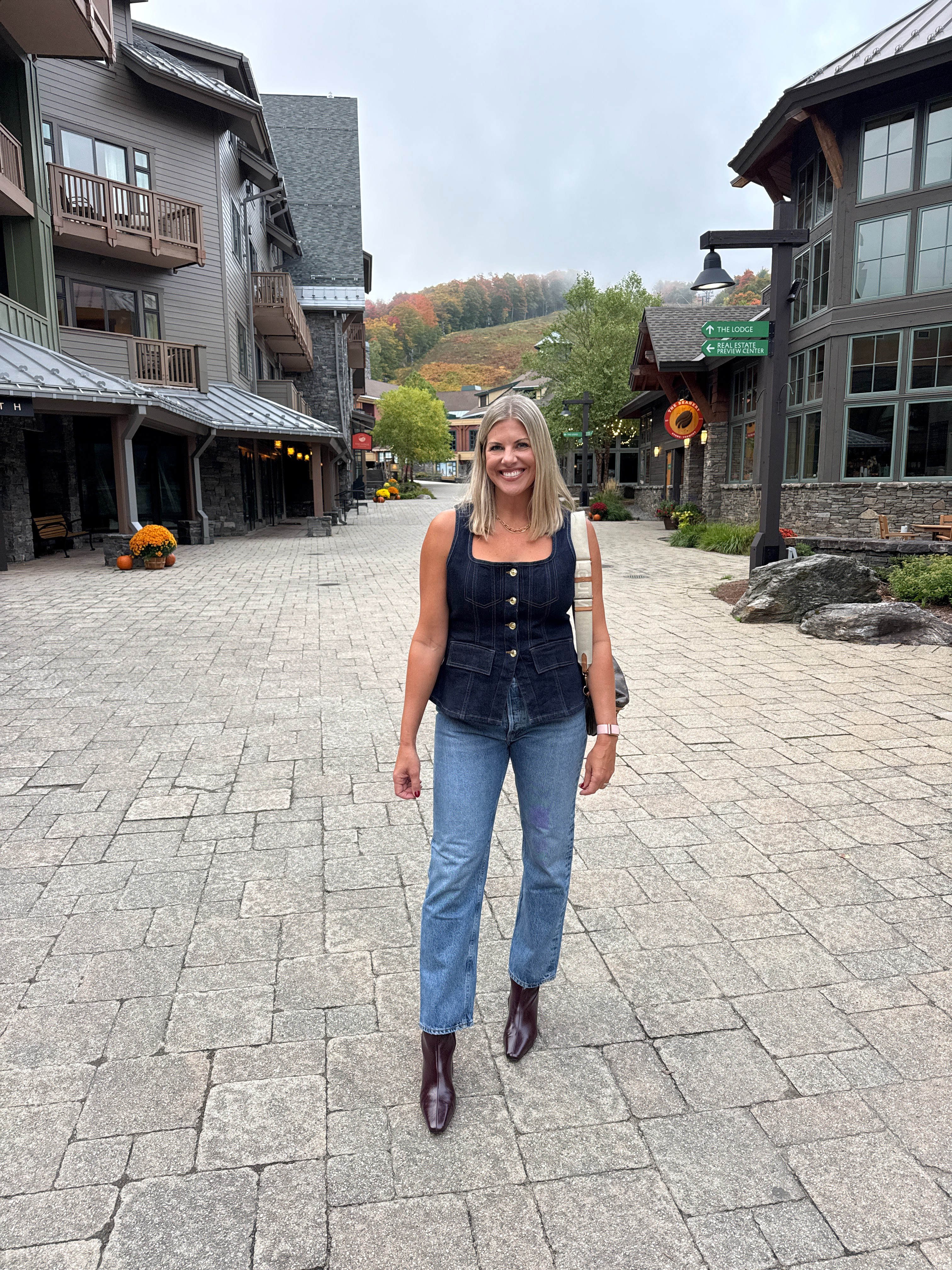 Girls night out for dinner in Vermont! Love the denim with denim look this fall. 

 #LTKootd #LTKOver40 #LTKMidsize