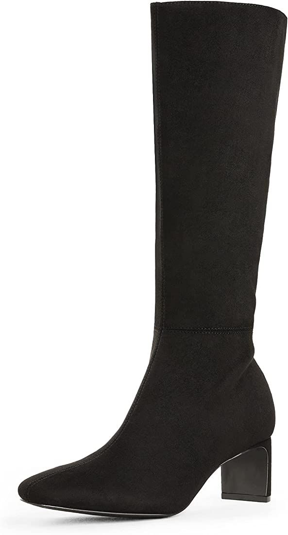 DREAM PAIRS Women's Knee High Suede Chunky Heel Side Zipper Fashion Boots | Amazon (US)