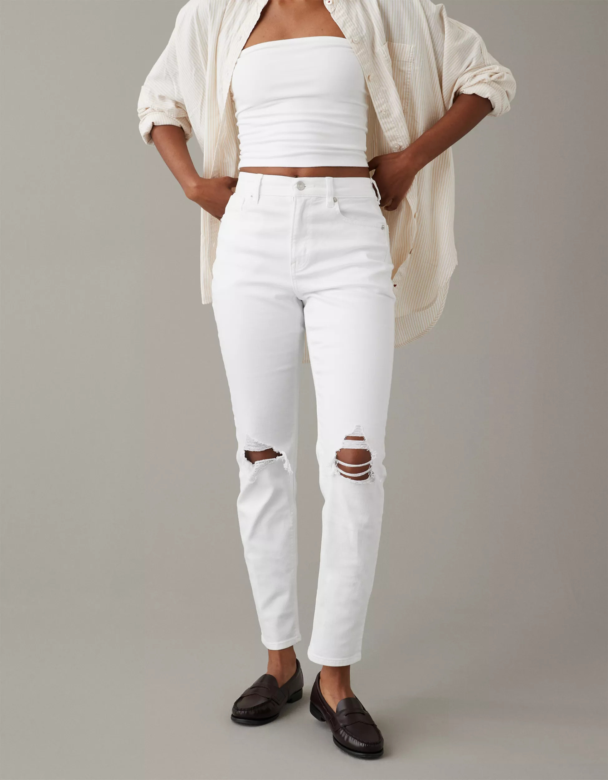 AE Stretch Ripped Mom Jean | American Eagle Outfitters (US & CA)