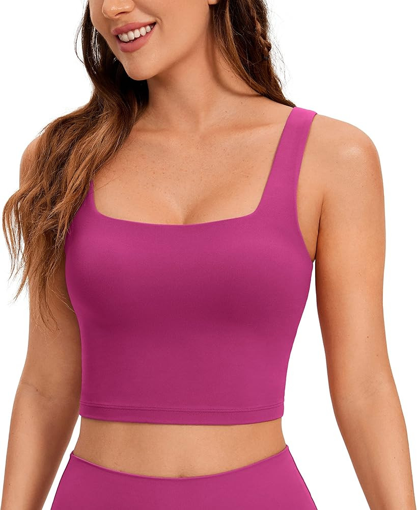 CRZ YOGA Butterluxe Womens Square Neck Longline Sports Bra - Workout Crop Tank Tops Padded with B... | Amazon (US)