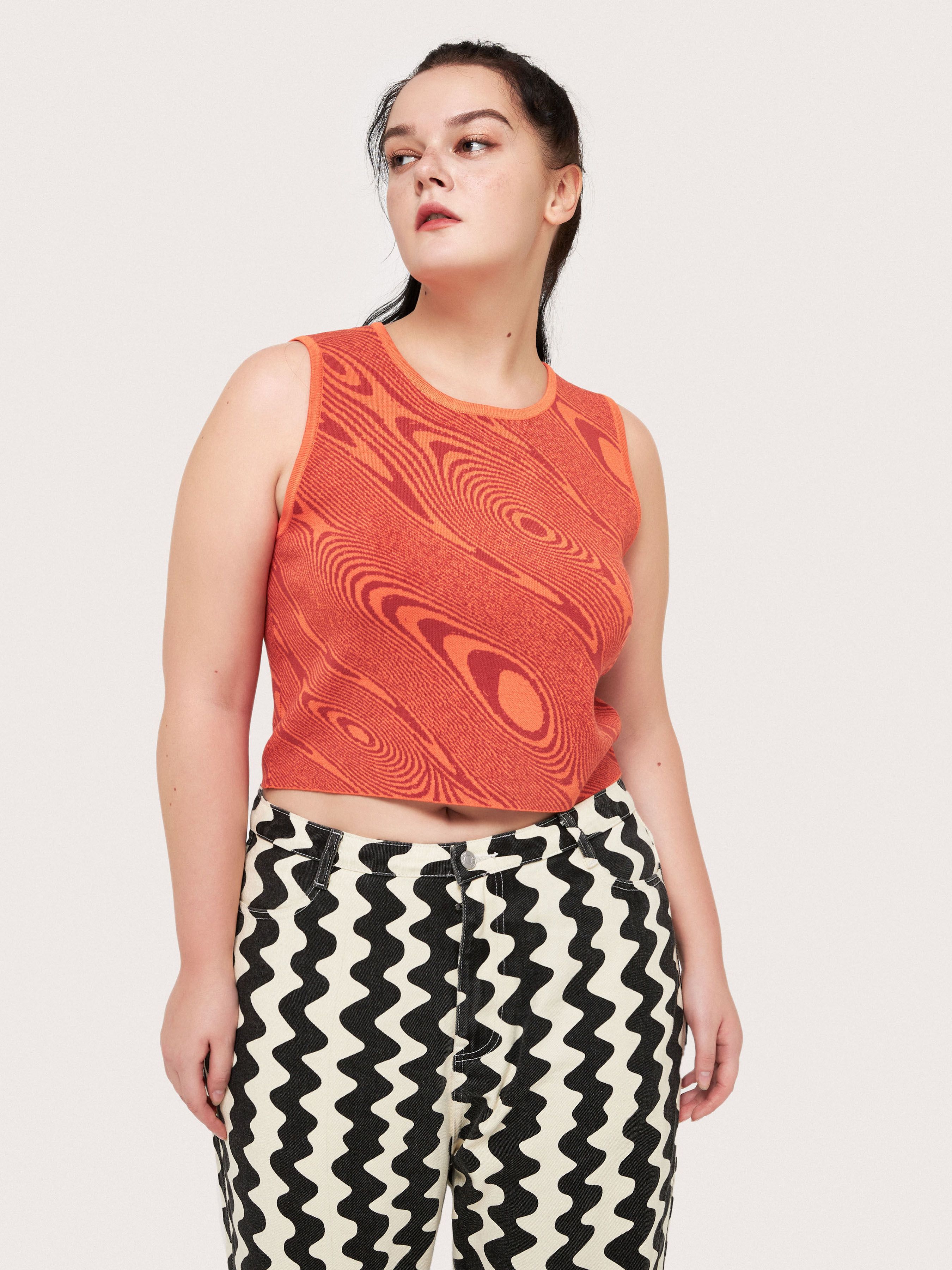 Curve&Plus Red Swirl Knitted Top - Cider | Cider