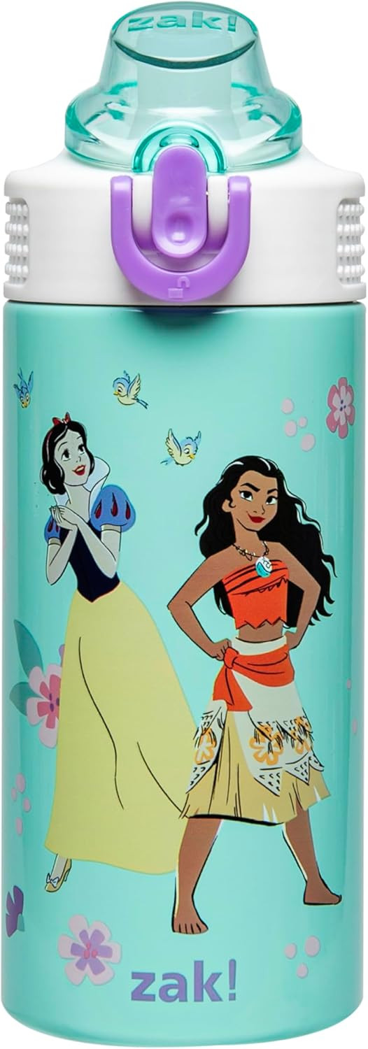 Zak Designs Disney Princess Kids Water Bottle For School or Travel, 14oz Stainless Steel Water Bo... | Amazon (US)