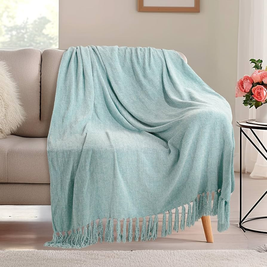 KASENTEX Chenille Throw Blanket for Couch, Lightweight 50x60in Soft Throw Blanket with Fringe Tas... | Amazon (US)