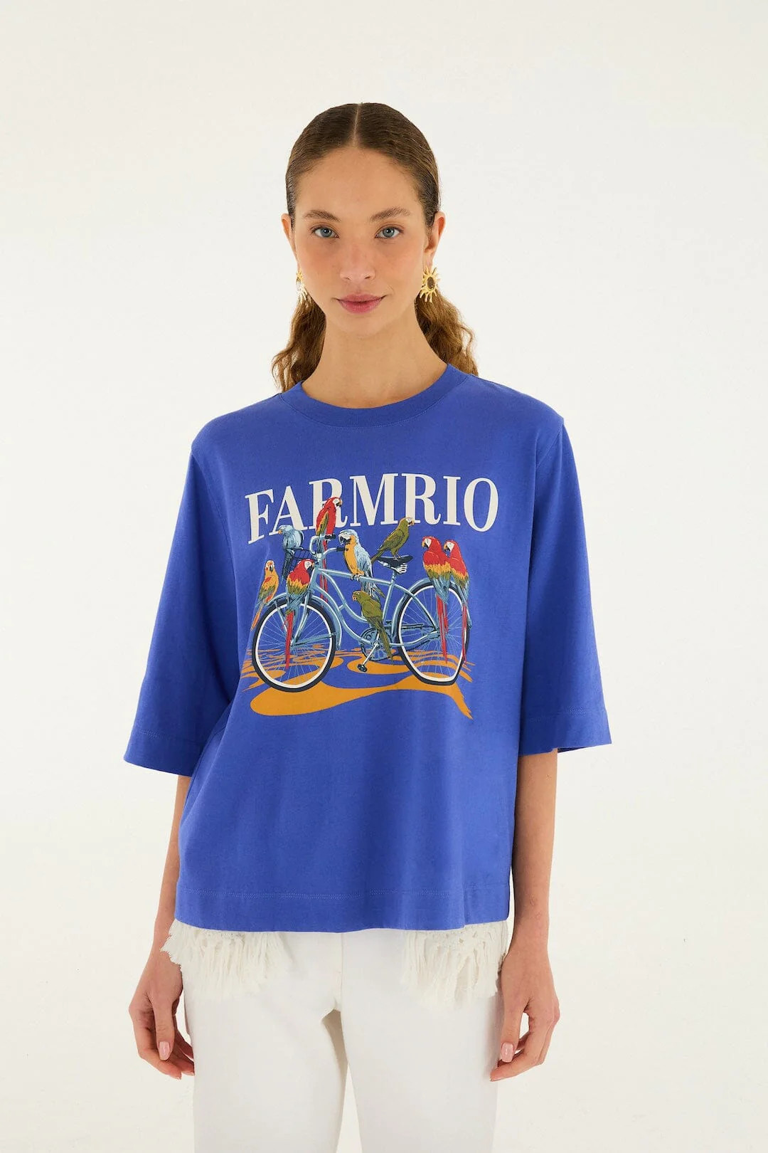 Blue Bike Birds Organic Cotton T-Shirt | FARM Rio | FarmRio (US)