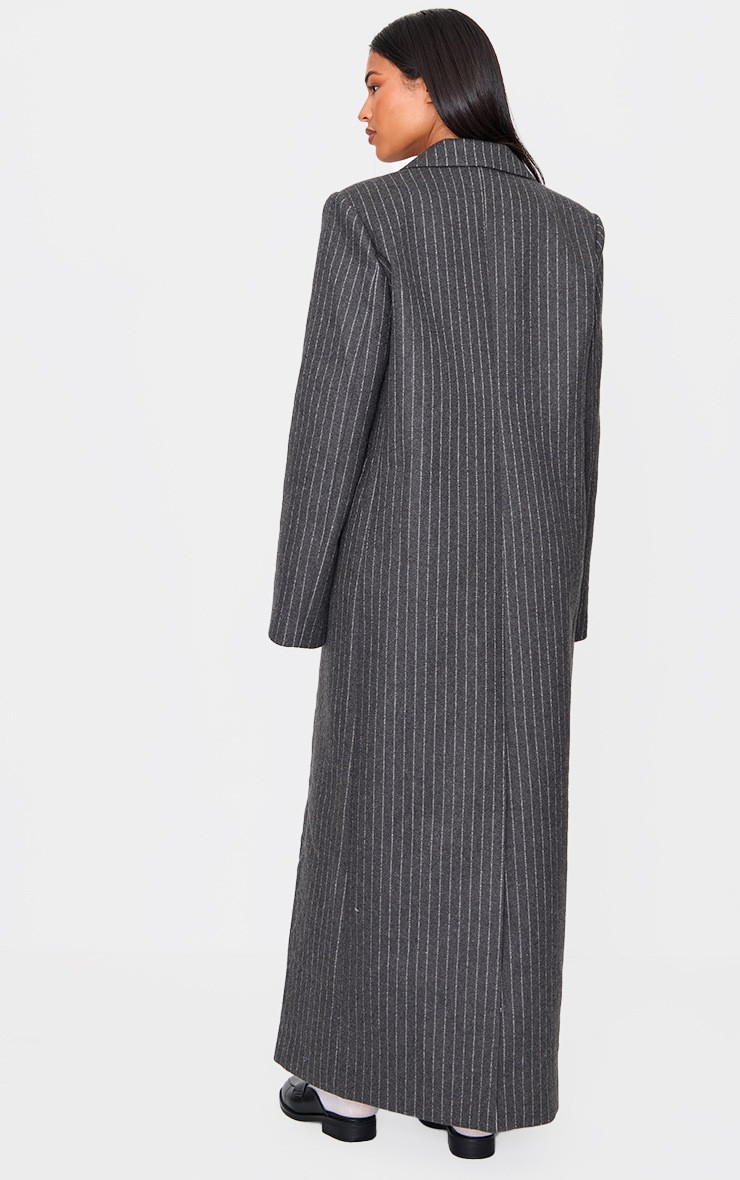 Tall Charcoal Pinstripe Wool Look Maxi Coat | PrettyLittleThing US