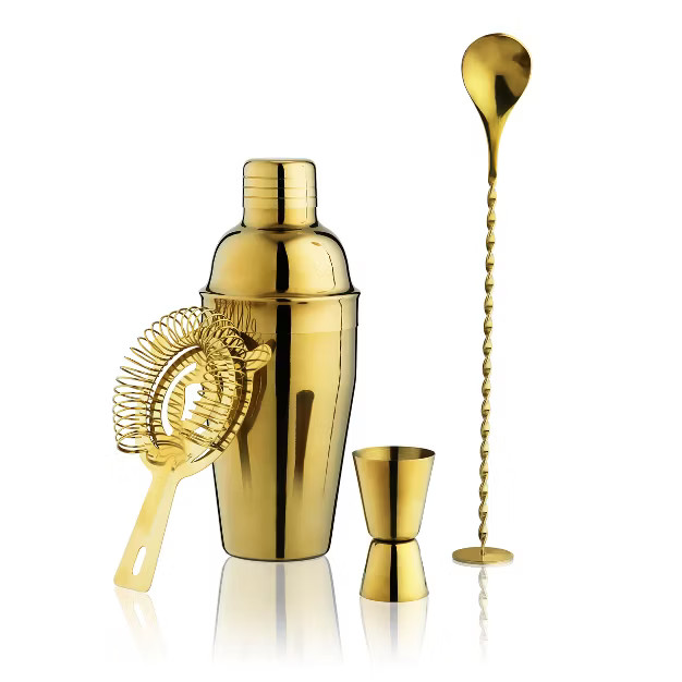 True Gold Barware Set, Stainless Steel Shaker, Muddler, Bar Spoon, Hawthorne Strainer | Target