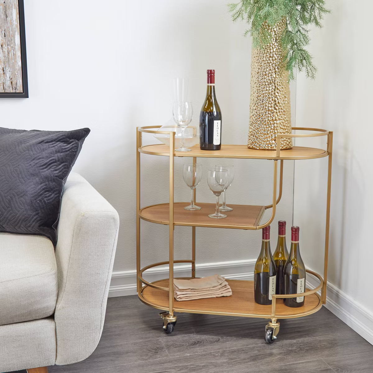 Contemporary Metal and Wood Bar Cart Gold - Olivia & May | Target