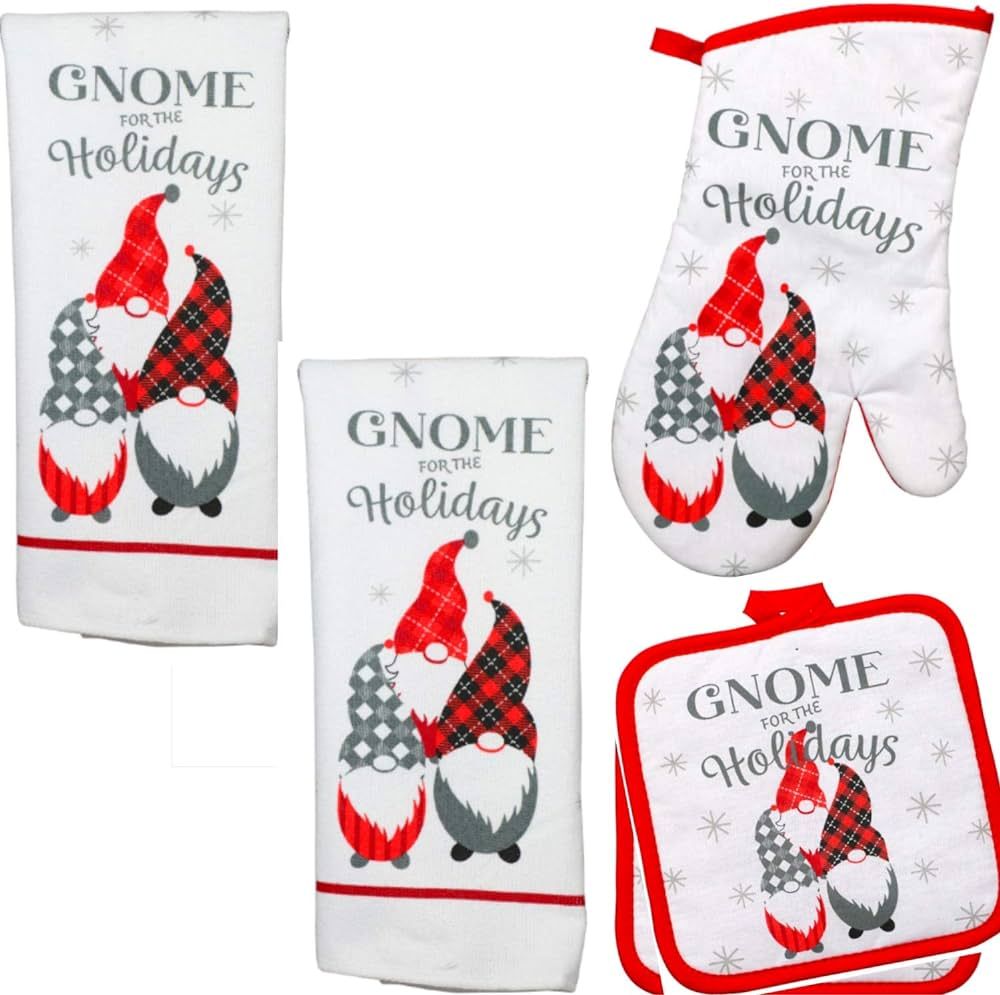 Gnome Decorations - Holiday Decor - Dish Towel Set (5 Pc) Gnome for the Holidays - Kitchen Towels... | Amazon (US)