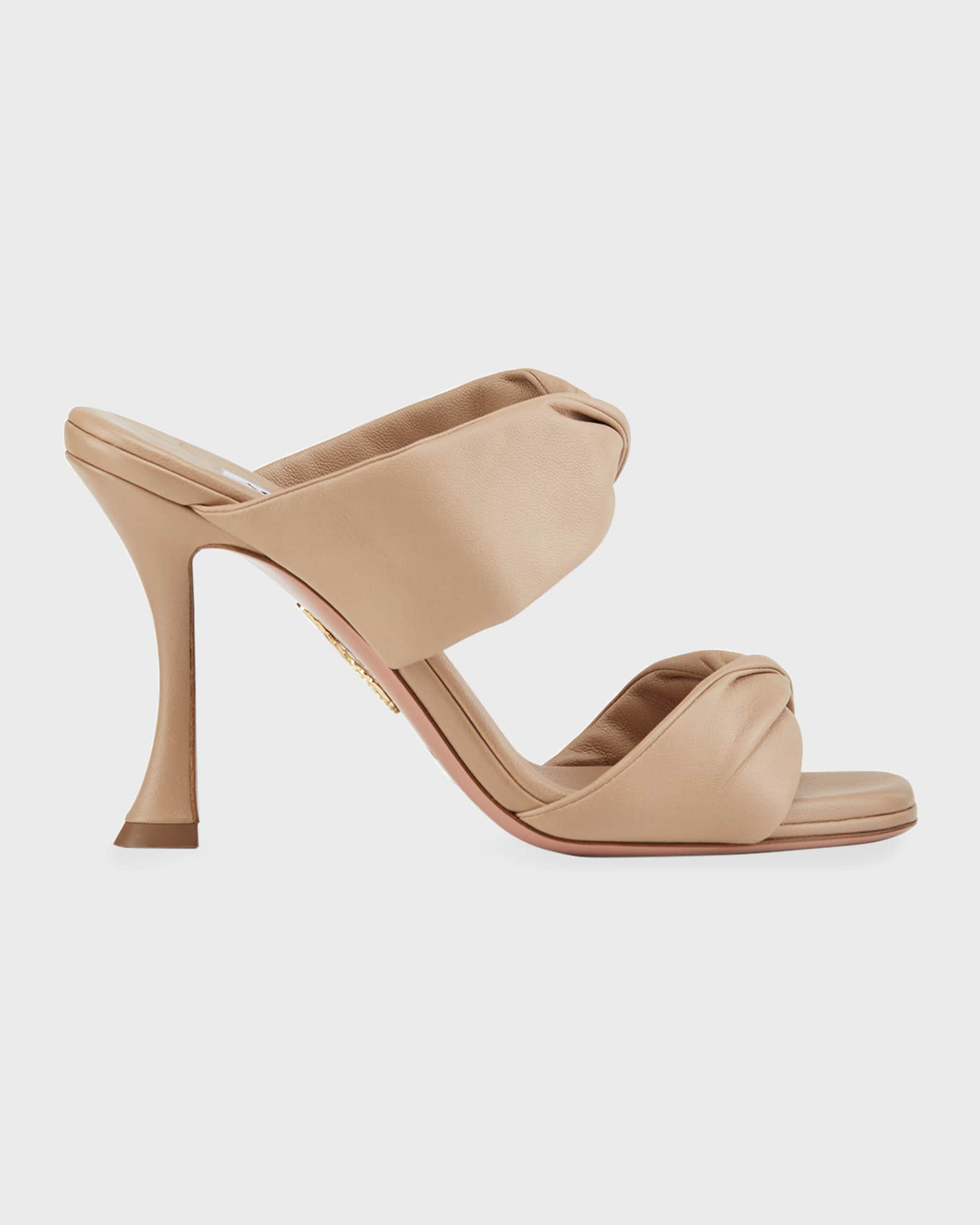 Aquazzura Leather Twist Heel Slide Sandals | Neiman Marcus