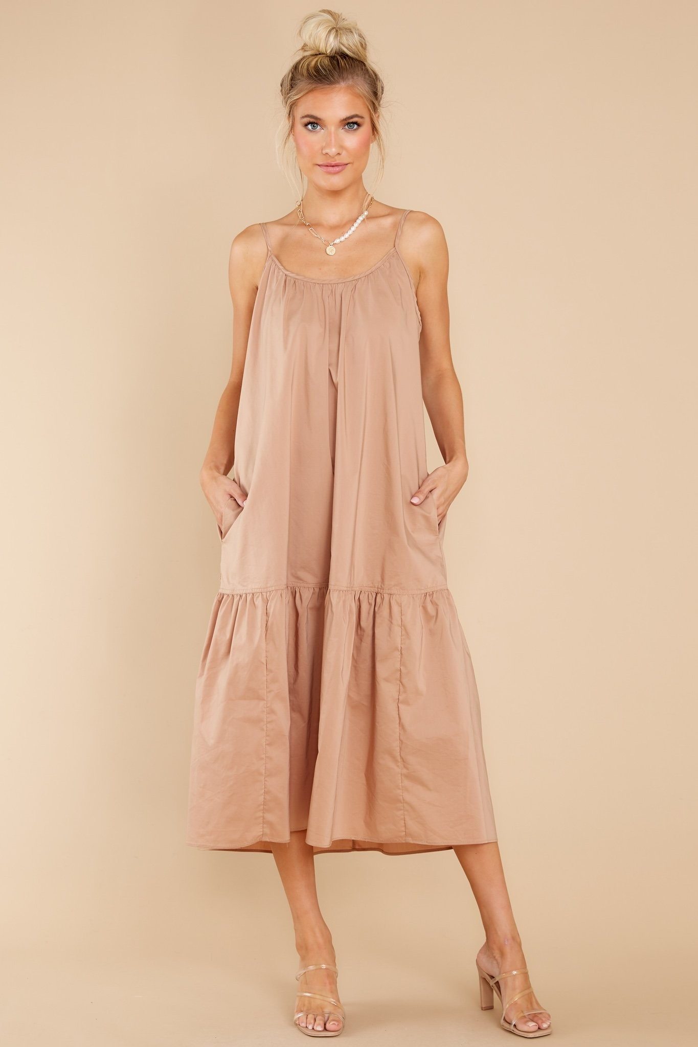 Fields of Joy Light Mocha Midi Dress | Red Dress 