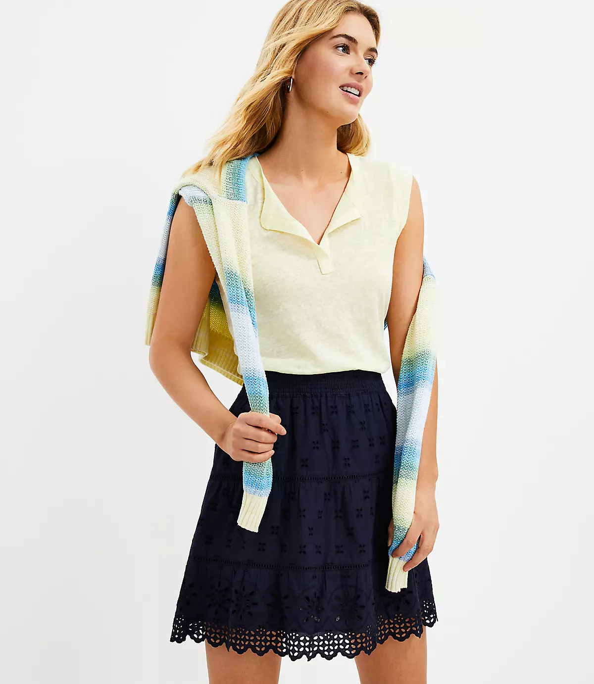 Eyelet Tiered Pull On Skirt | LOFT | LOFT