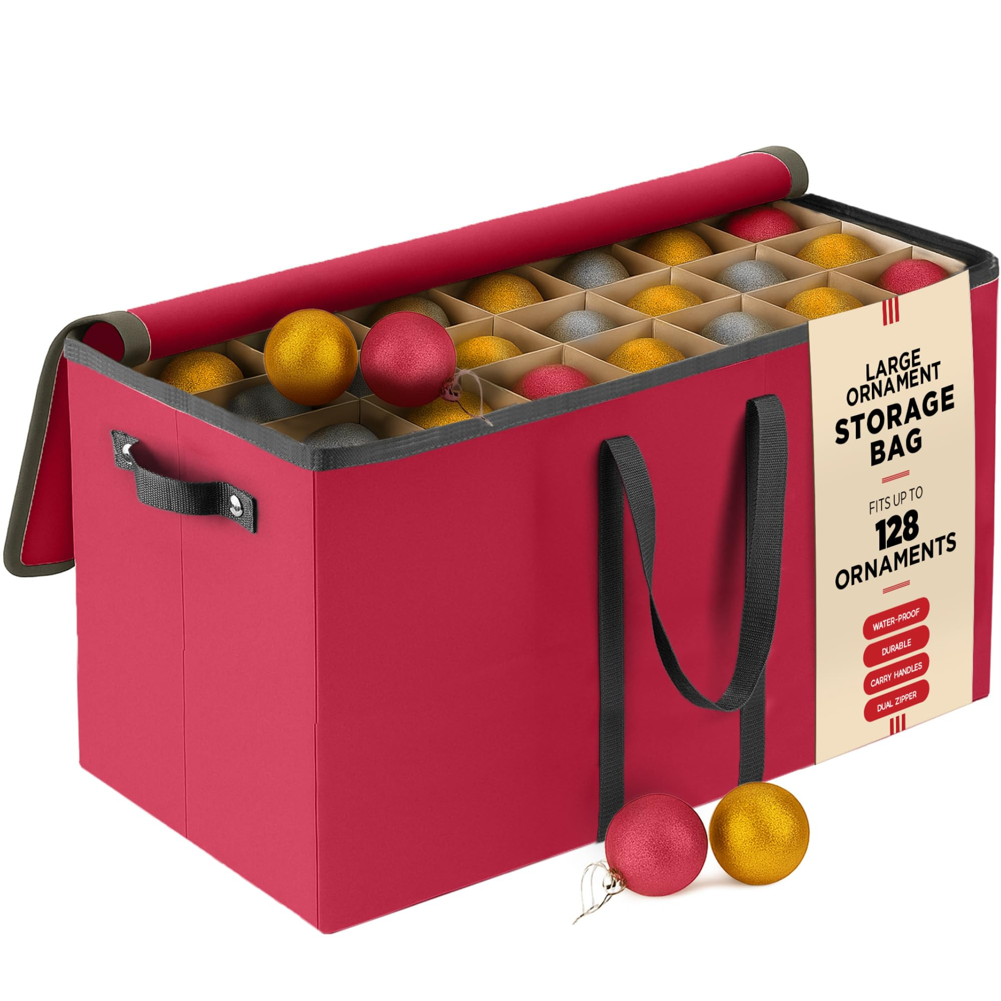 Large 128 Christmas Ornament Storage Box, Adjustable Compartment Dividers, Dual Zipper, Stackable... | Amazon (US)