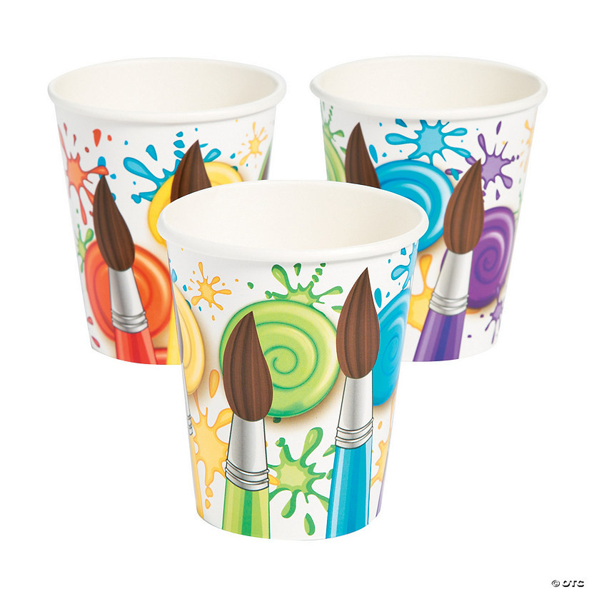9 oz. Little Artist Party Paintbrushes & Swirls Disposable Paper Cups - 8 Ct. | Oriental Trading Company