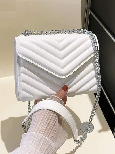 Classic Monochrome Stitching Shoulder Bag, Quilted Chain Flap Square Bag For Women, Fashion Handb... | SHEIN