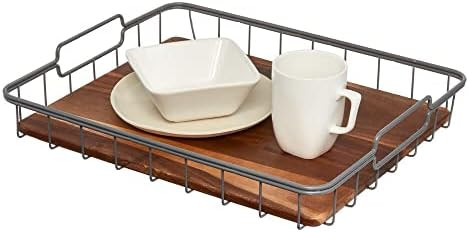 iDesign The Ría Safford Collection Acacia Wood and Wire Serving Tray, 14.5" x 7.5" x 3.2" | Amazon (US)