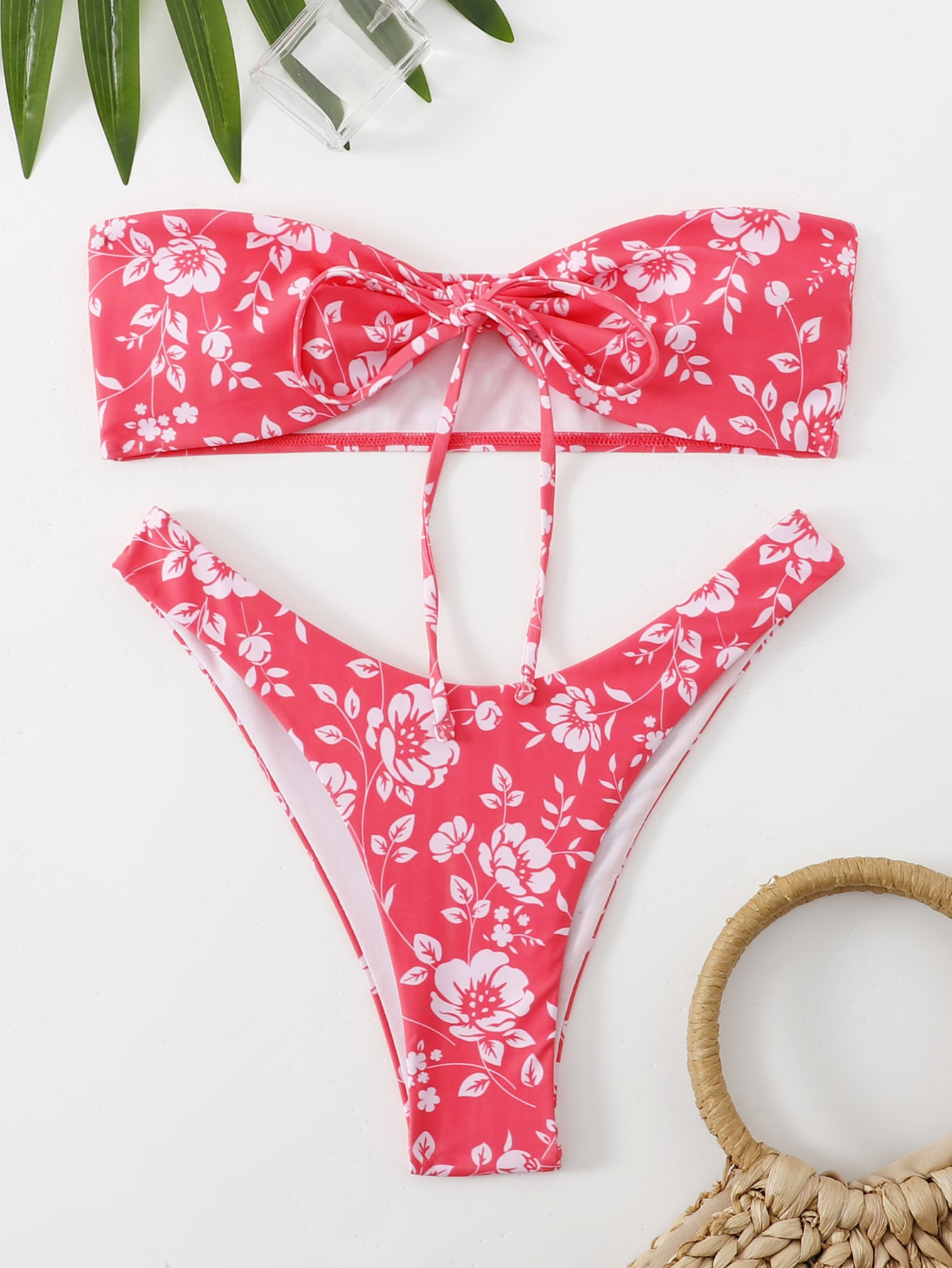Floral Bandeau High Cut Bikini Swimsuit | SHEIN