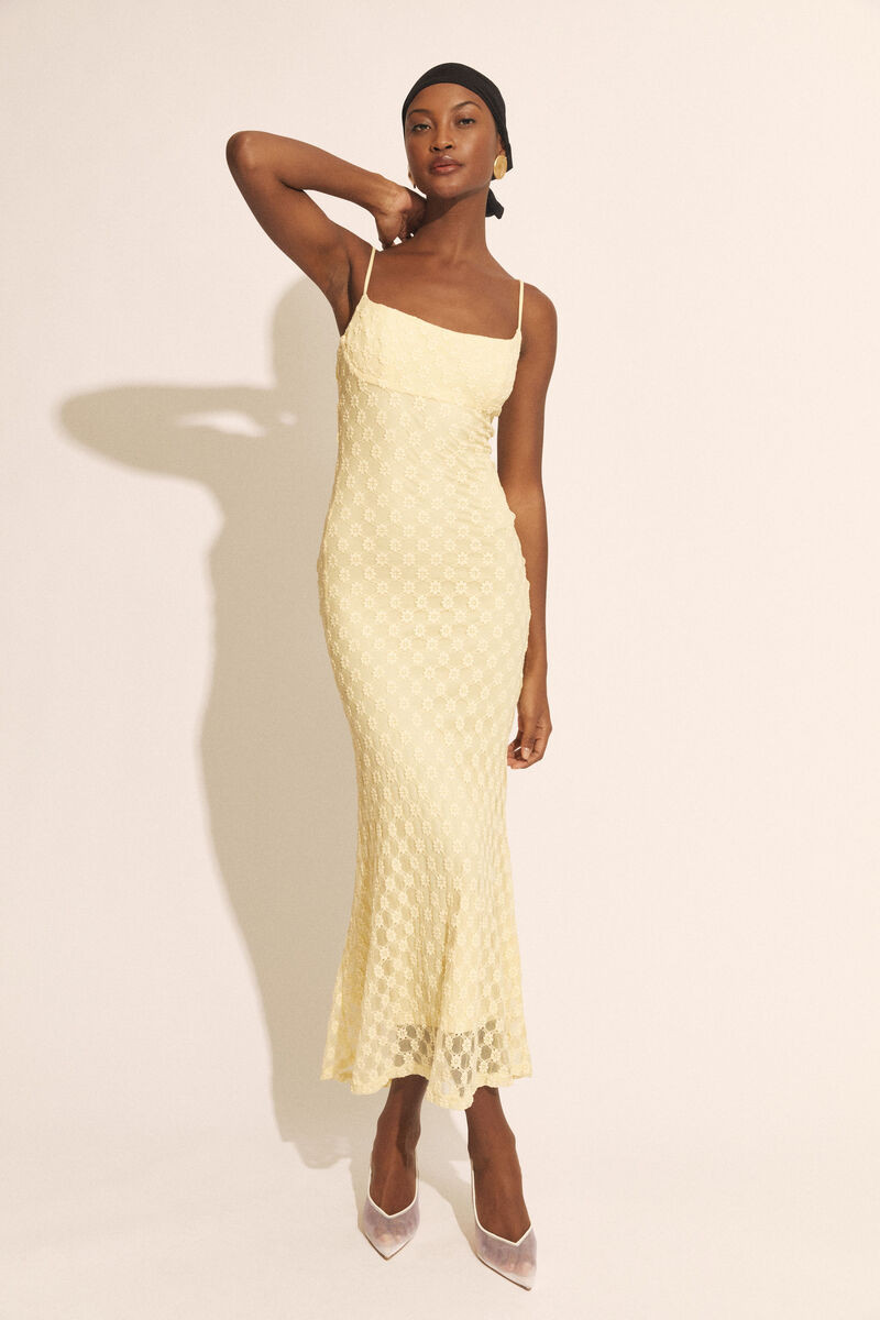 adoni mesh midi dress in canary yellow | Bardot (US)
